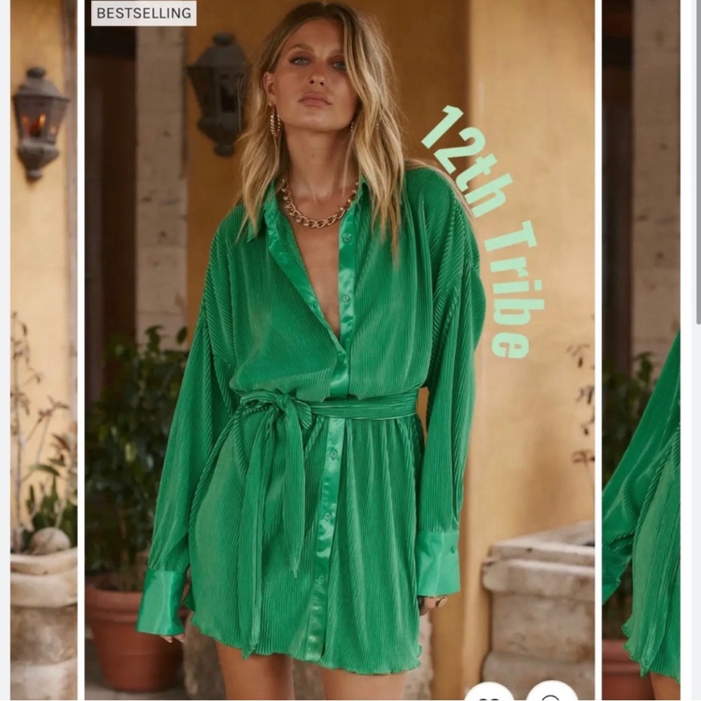 12th tribe green plisse mini dress